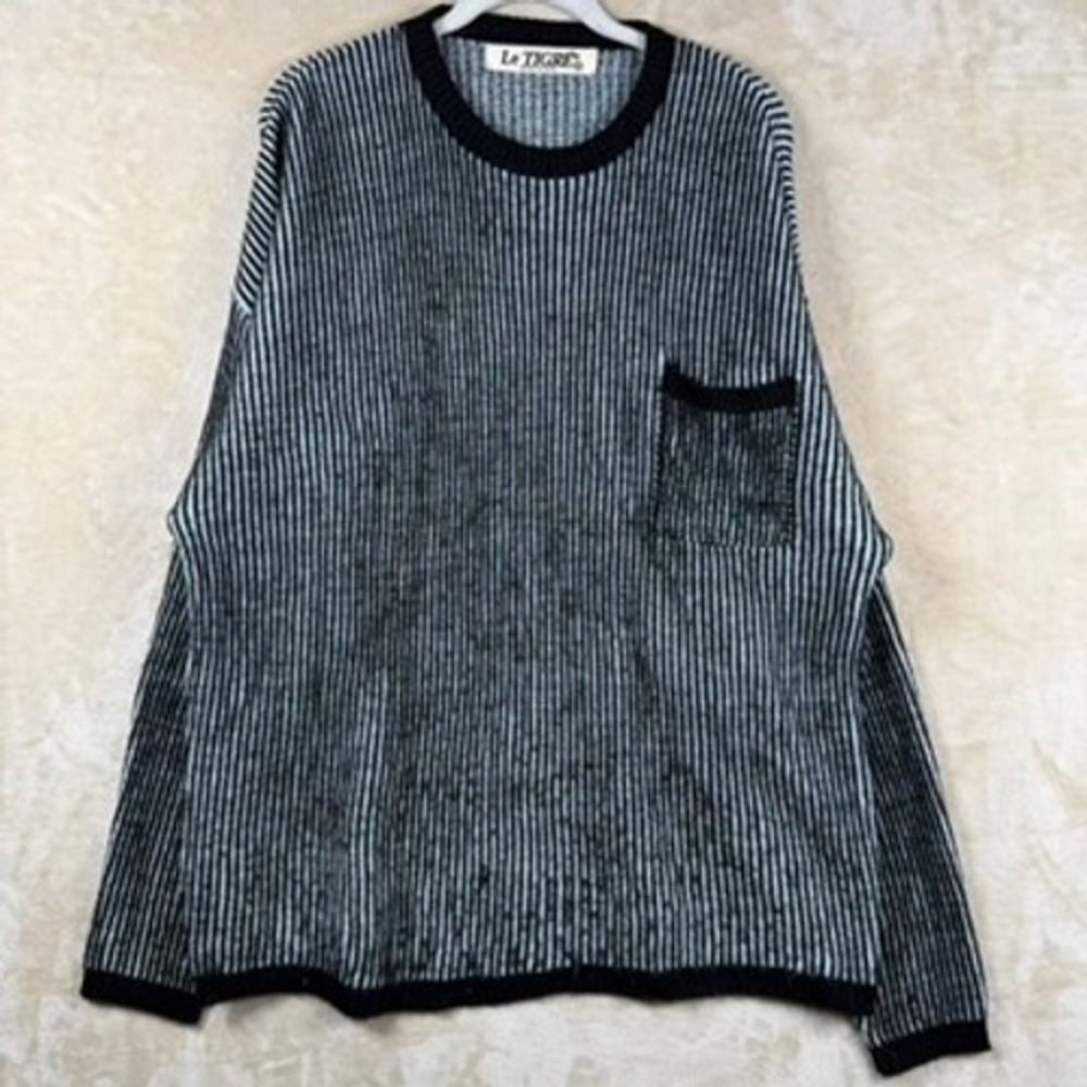 Le Tigre Mens Vintage Striped Knit Sweater Black White Made in USA XL